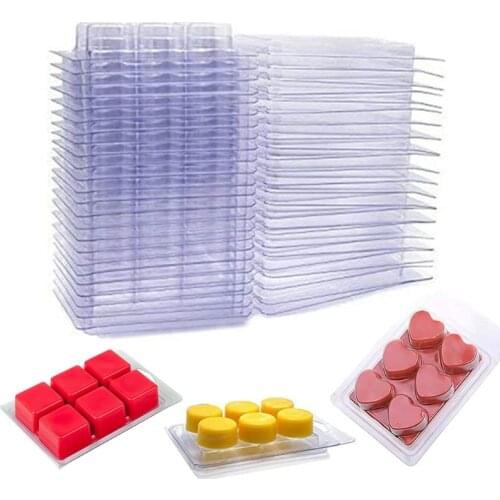 Drop Shipping Wax Melt Mold, Wax Melt Molds Square Round and Heart Shape, 6 Cavity Clear Plastic Tray for Candle-Making & Soap