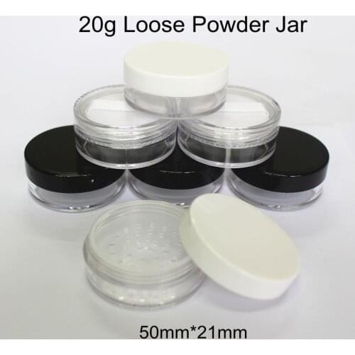 50pcs/lot 20g Empty Loose Powder Jar with Sifter Puff Cosmetic Plastic Powder Compact Refillable Makeup Case Travel Bottle