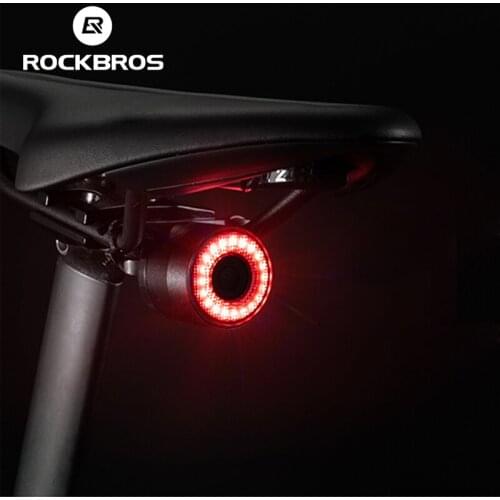 ROCKBROS Smart Bicycle Tail Rear Light Auto Start Stop Brake Sensor Warning Light Waterproof USB Charge Bike Taillight