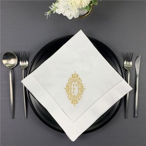 Napkins Monogrammed Dinner Napkins White linen Hemstitch Table 20"x20" Embroidered Initial