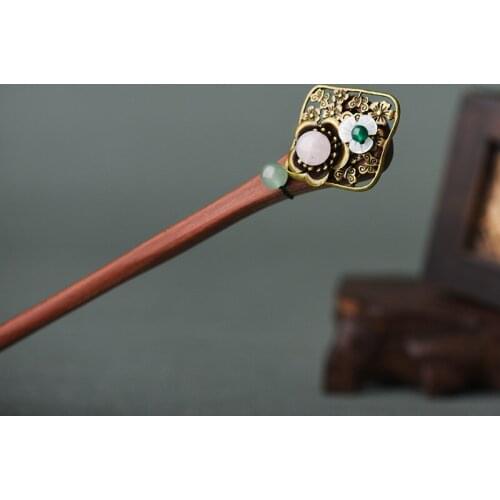 Vintage Simple and retro fashion red sandalwood hairpins, ethnic shell flower bridal hairpin for girl and women