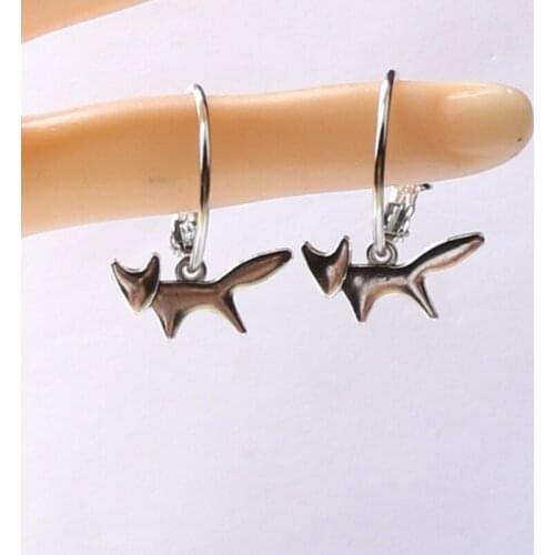 Cute Tibetan silver Fox Alloy charm Earrings Love Little Fox Hoop Earrings Hand Jewelry for Women Gift