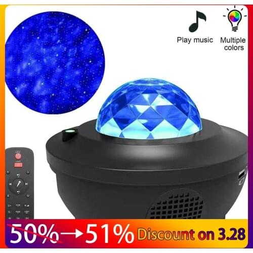Led Music Star Projector Lamp / Usb Cable Wireless Sound Control Laser Light Starry Water Pattern Flame Lamp