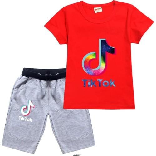 Tik Tok print Childrens T-shirt + Gray Shorts Suits 2PCS Toddler Baby Girl Boy T-shirt Tee + Pants Shorts Outfits