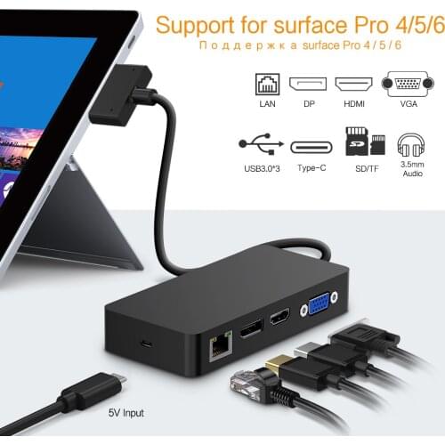USB 3.0 HUB to Card Reader HDMI 4K VGA 3.5mm Jack RJ45 For Microsoft Surface Pro 4 5 6 Adapter SD TF Multi USB3.0 Dock Splitter