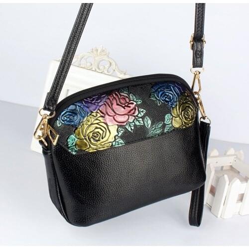 Vintage Women Flower Printing Patchwork PU Leather Shoulder Crossbody Messenger Bag Casual Ladies Small Purse Handbags