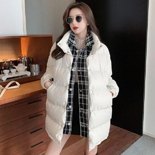 Female Jacket Down Padded Mid-Length Winter Thickening 2021 Style Korean Loose Fashion Shiny Padded Jacket WomenS Ladies Parka