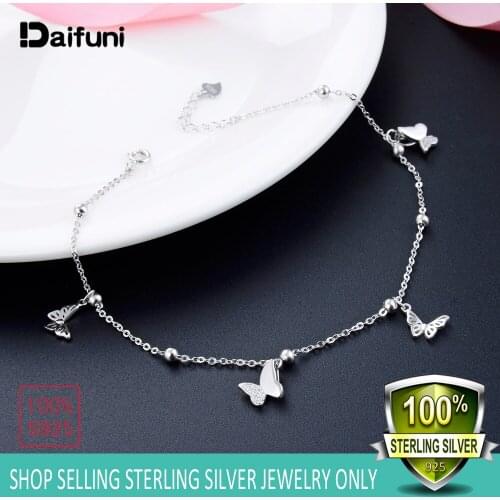 Sweet Simple 925 Sterling Silver Butterfly Shape Anklet Bracelet Chain Ankel Beach Foot Sandal Diomedes for Women Gift chaine