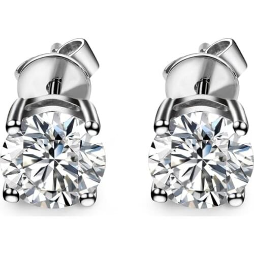 Fine jewelry 18K White Gold earrings stud earrings with round 6.5mm 1ct/pc EF color Brilliant cut moissanites stones