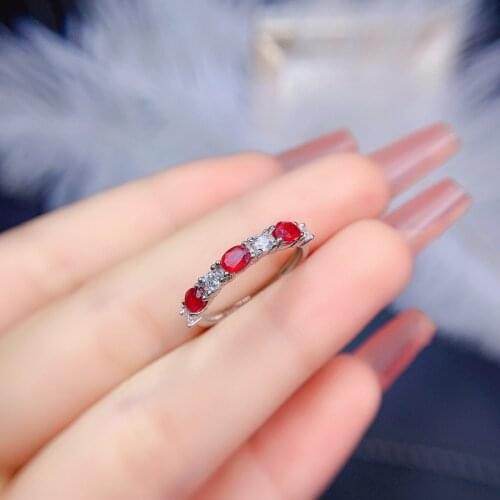 100% Natural Africa Ruby Ring for Office Woman 3mm*4mm Real Ruby Silver Engagement Ring 925 Silver Ruby Jewelry