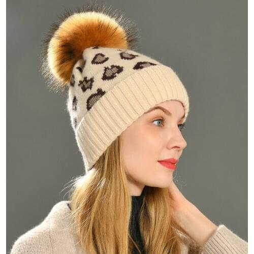 Winter Hat Soft Wool Cashmere Knitted Beanie Bonnet Wholesale Leopard Women Beanies