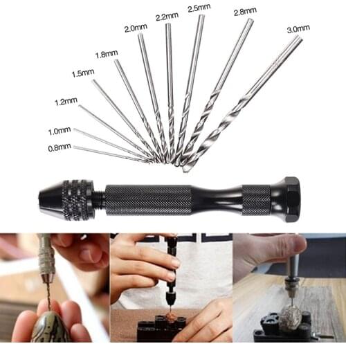 10/25pc Mini Twist Drill Bit Set Micro Aluminum Hand Drill with Keyless Chuck Hand Manual Drill Woodworking Drilling Rotary Tool