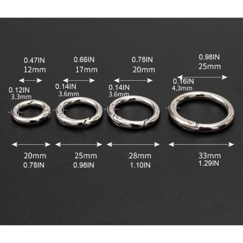 10pcs 20/25/28/33mm Spring O-ring Buckles Opening Spring Ring Buckle Carabiner for Purses Handbag Round Accessories