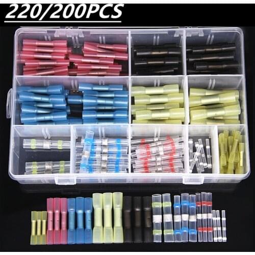 220/200Pcs Heat Shrink Solder Butt Connectors Solder Seal Connector Waterproof Insulated Electrical Wire Cable Terminals Kit