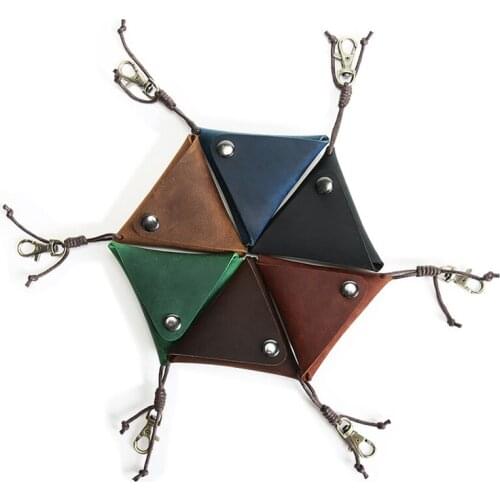 25PCS / LOT Genuine Leather Coin Wallet Men Women Card Bag Crazy Horse Triangle Retro Short Purses Simple Mini Bag