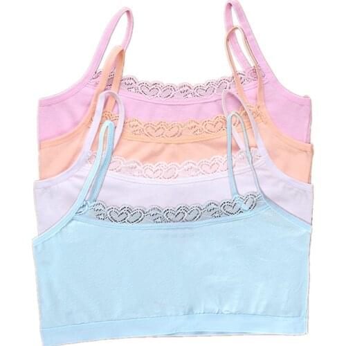 4pcs/lot Young Girls Students Bra Solid Cotton Purbery Children Lace Underwear Kids Vest Bras Teenage Underclothes Undie