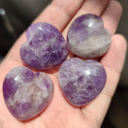 4pcs GEMMY MADAGASCAR AMETHYST CRYSTAL HEART SCULPTURE