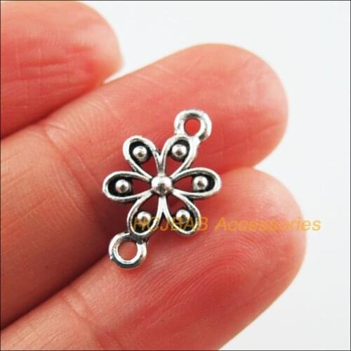 45 New Charms Tibetan Silver Tone Connectors Flower Pendants 10x17mm