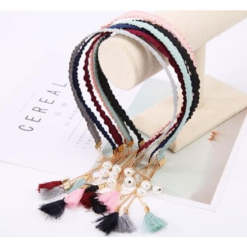 6 Colors Flower Simulated Pearl Star Tassel Golden & Silver Plated Chains Cloth Hair Bands Accessories Headbands Women Hairwear