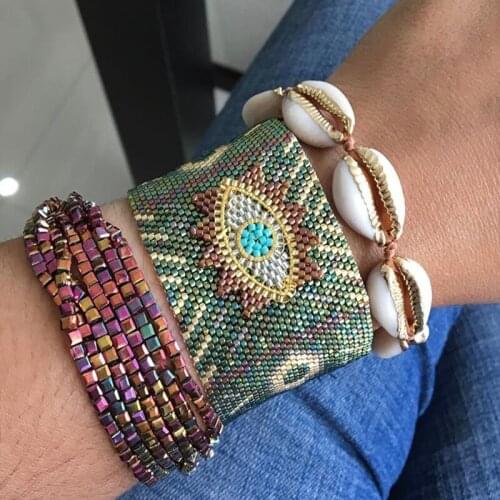 BLUESTAR Bracelet For Women MIYUKI Evil Eye Bracelet Shell Pulseras Mujer Femme Crystal Jewelry Handmade Bead Loom