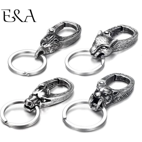 Stainless Steel Animal Vintage Key Chain for Jewelry Making Accessories Men Lobster Clasps Findings Egale Lion Skull Cow Wolf