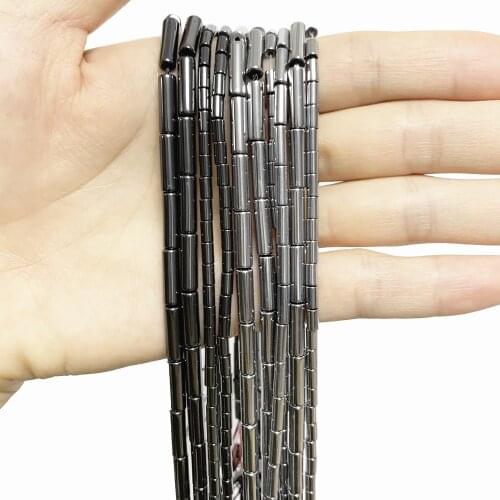 Handmade Loose Beads Necklace Bracelet Jewelry Making DIY Accessories Natural Hematite Stone Spacer Tube Shape Pick Size 15"A150