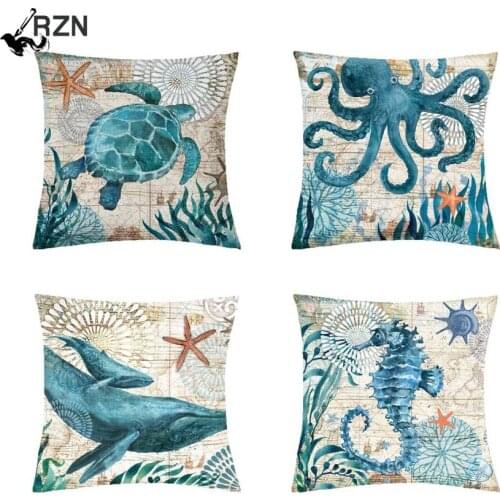 Turtle Printing Cushion Cover Sea Style Octopus Polyester Decorative Pillow Case Sofa Cushion Cover Sea Pillowcases Home Decor