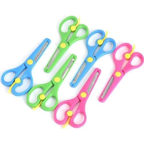 Childrens labor-saving elastic safety scissors plastic wrapping does not hurt hands round DIY manual scissors kindergarten pape