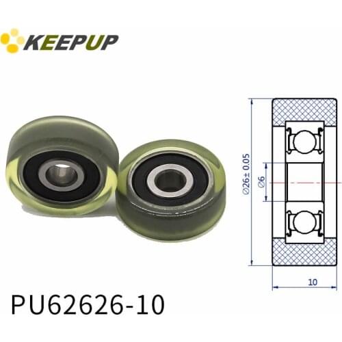 Diameter 26mm, PU polyurethane bearing ,Rubber coated soft pulley/Roller ,width 10mm