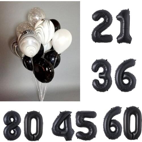 2pcs 30Inch Black Agate Balloon Banner 18 22 30 40 60 Birthday Party Decoration Adult Birthday Letter Number Foil Balloons
