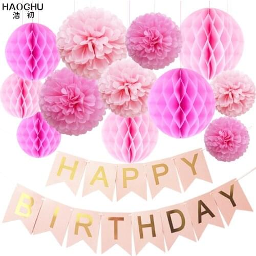 13pcs/lot Paper Bunting Garland Banners Flags Happy Birthday Banner Honeycomb Ball Flower Boys Girl Baby Shower Party Decoration