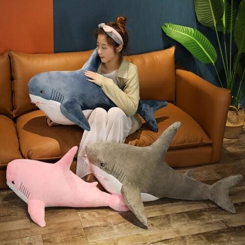60-140cm Giant Shark Plush Toy Soft Stuffed Speelgoed Animal Reading Pillow for Birthday Gifts Cushion Doll Gift For Children