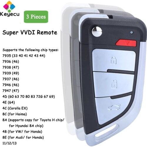 KEYECU 3PCS XHORSE XEKF20EN Knife Flip Style 3+1 4 Buttons Super Universal Remote Car Key Super Chip for VVDI Remote Key Tool
