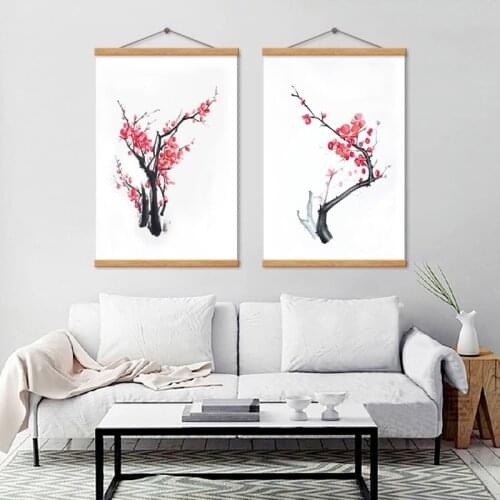 Chinese Style Minimalist Decoration Painting Plum Blossom Red Flower Poster Hd Print Canvas Wall Picture for Bedroom Decor