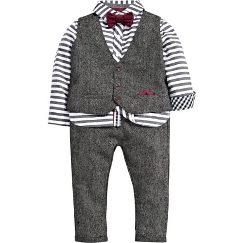 Boys dress shirts Childrens Formal Suit Kids Vest Pant Suits for Weddings 2017 New Baby Boy Gentleman Long Sleeve 3 Peices