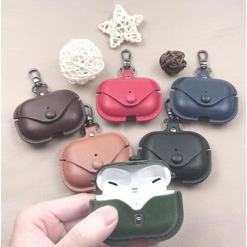Leather Cases for AirPods Pro Luxury Protective Earphone Cover Case for AirPods Pro Case Leather Sleeve with Keychain Hook Cases