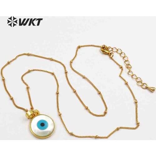 WT-JN048 New arrival Round evil eye shell necklaces pendants with 24k gold trim Natural shell Beautiful evil eye for necklaces