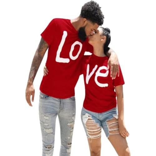 Summer Couple T-shirt Men Women Red Short Sleeve Round Collar LOVE Letters Printed Pattern Tops