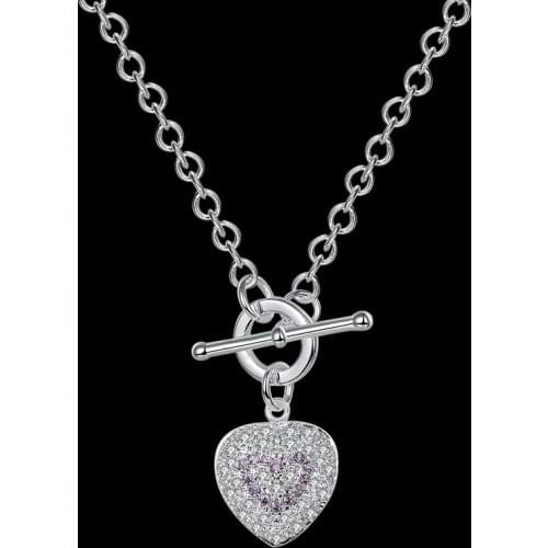 Fashion brand 925 Sterling Silver Necklace For Women Charm purple Crystal romantic Heart Pendant Christmas gifts Wedding Jewelry