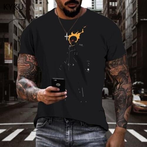 KYKU Skull T shirt Men Flame Tshirt Printed Hip Hop Shirt Print Rock Funny T shirts Short Sleeve Punk Rock Cool Streetwear