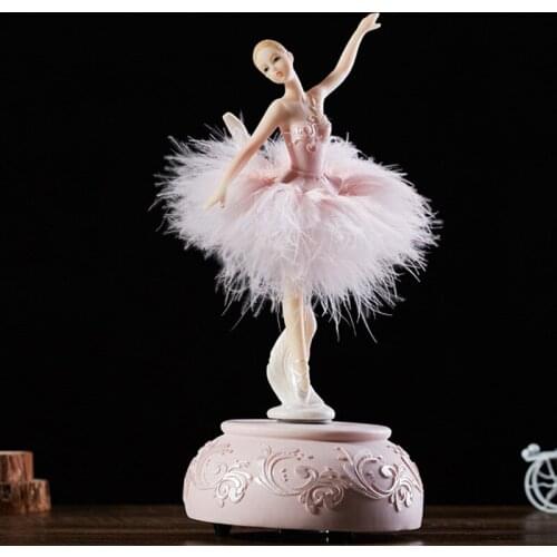 Ballerina Music Box Dancing Girl Swan Lake Carousel with Feather for Birthday Gift _WK