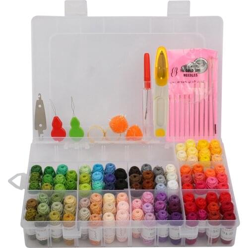 100/50 Colors Scissors Embroidery Thread Knitting Sewing Tool KitCross Stitch Kits Craft Kit With Threader Needles Storage Box