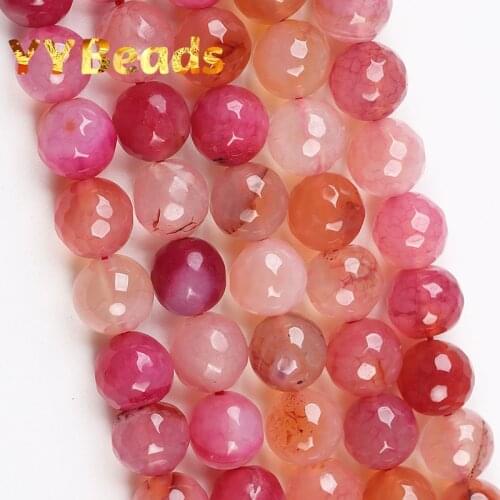 Natural Faceted Pink Dragon Veins Agates Beads 6mm 8mm 10mm Loose Charm Beads For Jewelry Making DIY Women Bracelets Necklaces