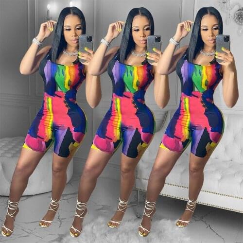 2021 European and American summer womens new fashion trend casual vest one-piece shorts