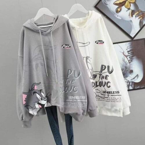 2021 Autumn New Women Clothes Big Large Plus Size Loose Cartoon Printing Long Sleeve Hoodies Sweater Lady Tops Female Out Coat