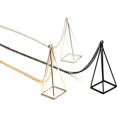 The new three-dimensional hollow out necklace long sweater chain Pyramid necklace