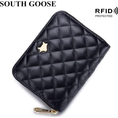 New Stylish Genuine Leather RFID Blocking Card Wallet Women Luxury Plaid Credit Card Holder Female Coin Purse Passport Cover