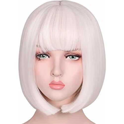 HAIRJOY Women White Black Brown Pink Blue Short Straight Synthetic Hair Wig Heat Resistant Fiber Bob Style