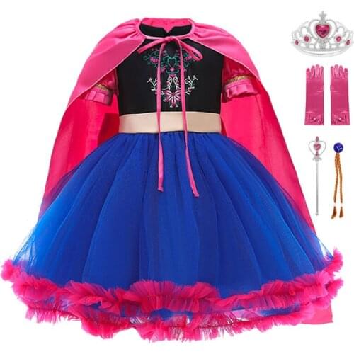 Girls Anna Princess Dress Anna Costume with Cloak Snow Queen 2 Halloween Birthday Party Cosplay Fancy Dress Girls Wedding Gowns