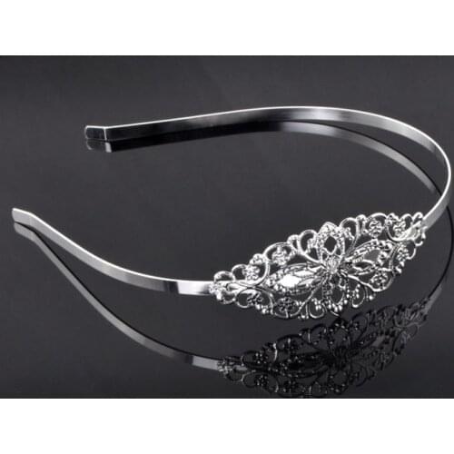 DoreenBeads Retail 5PCs Silver color Filigree Flower Headbands Hair Band 38cm long,4.7mm wide